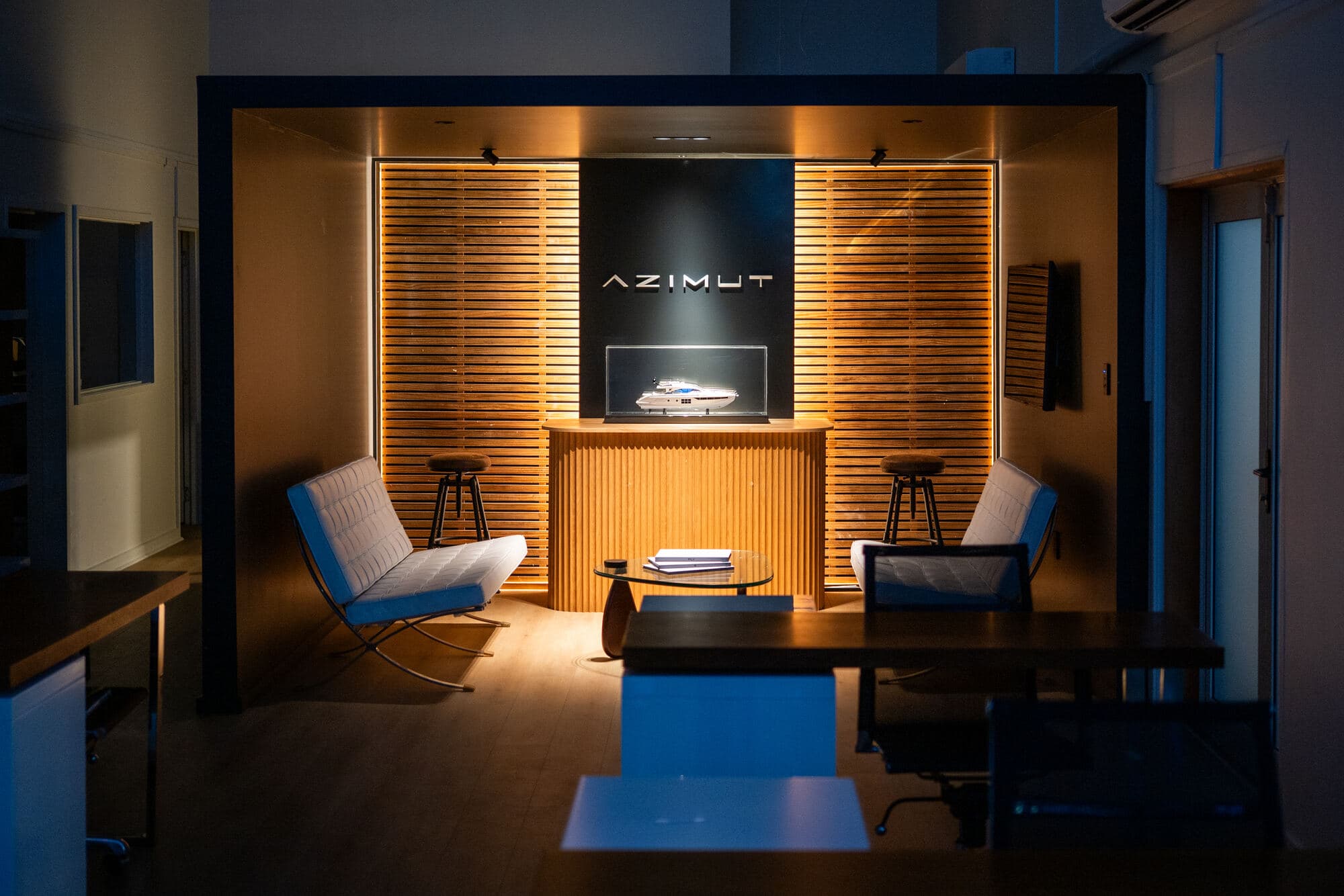 Inside the Pinnacle Marine European office — the Azimut display at our Westhaven premises